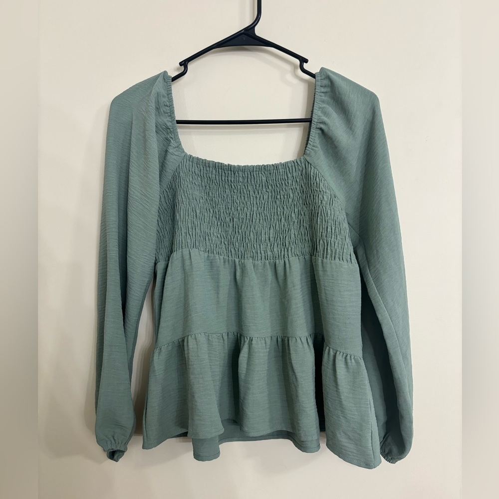 Paper Crane Smocked Baby Doll Long Sleeve Blouse